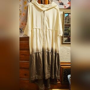 New Oli & Hali Maxi Hooded Cream and Mocha Zip-Up High Low Cardigan
